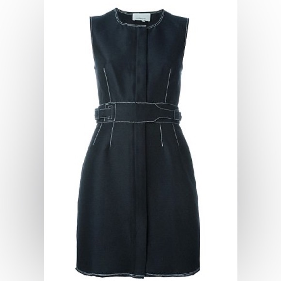 3.1 PHILLIP LIM Dark blue w/ white topstitching zip front belted - Picture 3 of 13